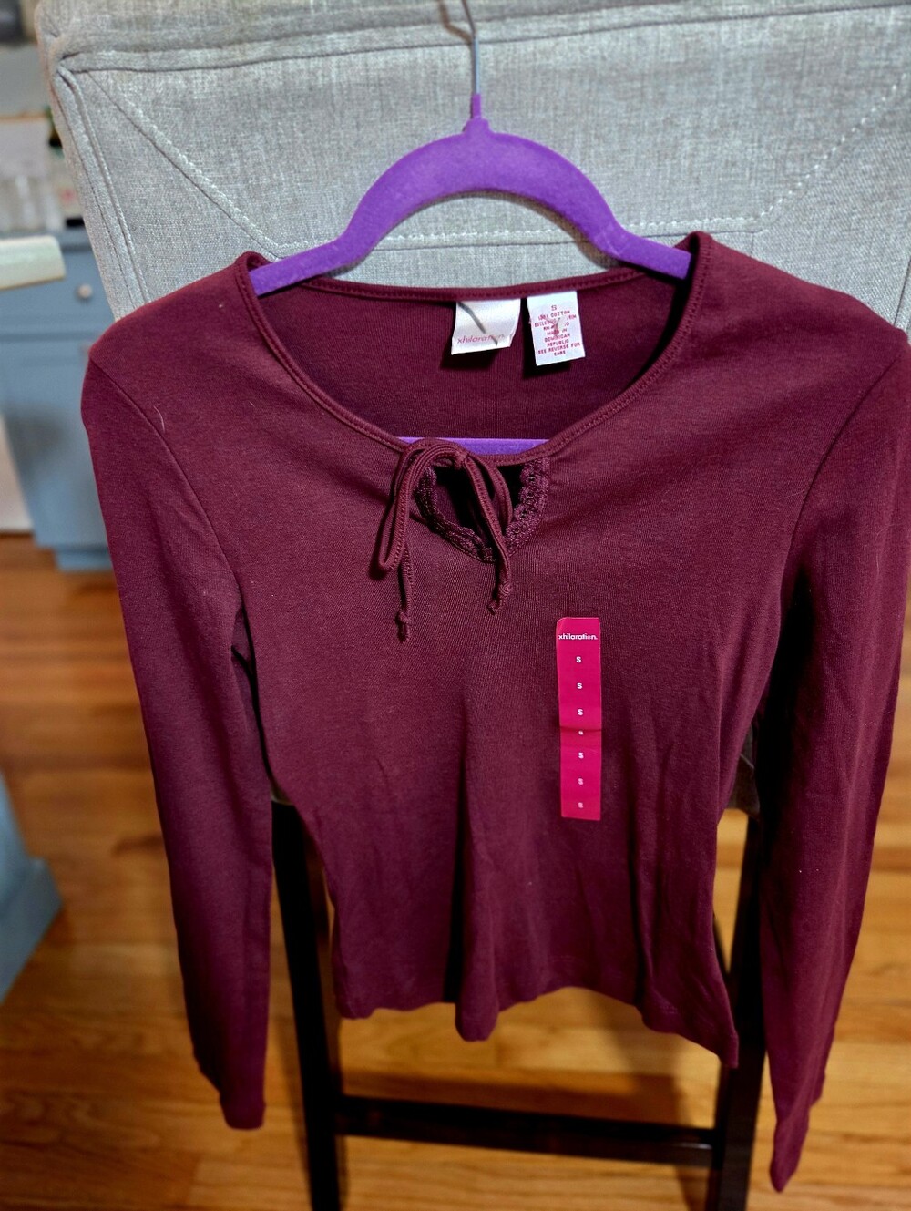 croft & barrow Lace-Up Long Sleeve Top in Plum